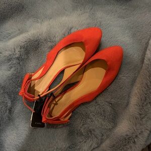 Zara | NWT | Orange Women's Strap Buckle Flats
